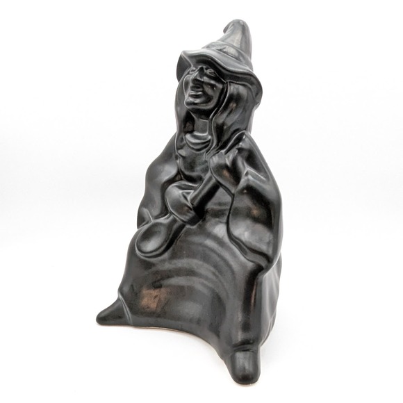 Vintage Witch w Spoon Matte Black Ceramic for Halloween Cauldron/Candy Dish - Picture 5 of 13